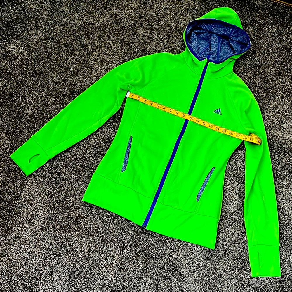 Adidas Climawarm Zip Front Hoodie Size M LIKE NEW Color Lime Green and Purple
